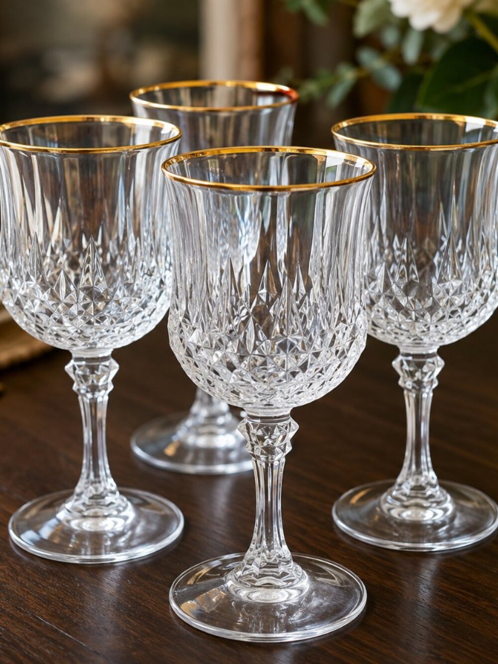 NEW 4 Vintage French 1990s Cristal d'Arques Longchamp Gold Rim Crystal Glasses
